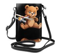 XBKGOHA Petit sac à main pour téléphone portable 19,3 x 12,4 cm, motif petit ours tenant un modèle d'avion en cuir, étui à rabat pour femme, parfait pour la marche, le camping