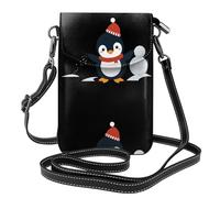XBKGOHA Petit sac à main pour téléphone portable 19,3 x 12,4 cm, motif petit pingouin faisant un bonhomme de neige, étui à rabat en cuir pour femme, parfait pour la marche, le camping