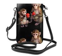 XBKGOHA Petit sac à main pour téléphone portable 19,3 x 12,4 cm Motif petit singe mangeant des fraises Étui à rabat en cuir pour femme, parfait pour la marche, le camping