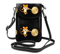 XBKGOHA Petit sac à main pour téléphone portable 19,3 x 12,4 cm Motif petit tigre battant le gong Étui à rabat en cuir pour femme, parfait pour la marche, le camping