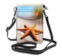 XBKGOHA Petit sac à main pour téléphone portable 19,3 x 12,4 cm, motif plage, étoiles de mer, terres de mer, étui à rabat en cuir pour femme, parfait pour la marche, le camping