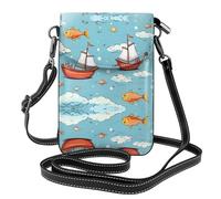 XBKGOHA Petit sac à main pour téléphone portable 19,3 x 12,4 cm Motif poisson mangeant un bateau dans l'océan mer Étui en cuir à rabat pour femme, parfait pour la marche, le camping