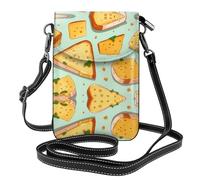 XBKGOHA Petit sac à main pour téléphone portable 19,3 x 12,4 cm, motif sandwichs au fromage, étui à rabat en cuir pour femme, parfait pour la marche, le camping, noir
