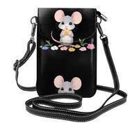 XBKGOHA Petit sac à main pour téléphone portable 19,3 x 12,4 cm Motif souris mangeant des fleurs dans le jardin Étui à rabat en cuir pour femme, parfait pour la marche, le camping
