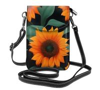 XBKGOHA Petit sac à main pour téléphone portable 19,3 x 12,4 cm, motif tournesol orange, imprimé papier peint, étui à rabat en cuir pour femme, parfait pour la marche, le camping