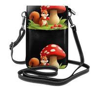 XBKGOHA Petit sac à main pour téléphone portable 19,3 x 12,4 cm Petit écureuil cueillant un champignon géant en cuir avec rabat pour femme, parfait pour la marche, le camping