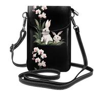 XBKGOHA Petit sac à main pour téléphone portable 19,3 x 12,4 cm, petit lapin blanc cueillant des orchidées en cuir avec rabat pour femme, parfait pour la marche, le camping
