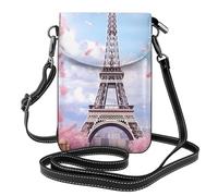 XBKGOHA Petit sac à main pour téléphone portable 19,3 x 12,4 cm Tour Eiffel Paris Street imprimé floral rose étui à rabat en cuir pour femme, parfait pour la marche, le camping