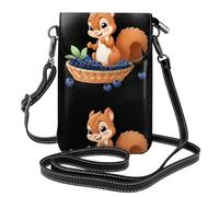 XBKGOHA Petit sac à main pour téléphone portable de 19,3 x 12,4 cm, motif petit écureuil mangeant des myrtilles, étui à rabat en cuir pour femme, parfait pour la marche, le camping