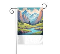 XBKGOHA Photo de montagnes vertes et eaux claires, mât de drapeau de jardin, décoration de cour extérieure, mode 30,5 x 45,7 cm