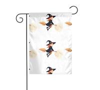 XBKGOHA Photo de petite sorcière chevauchant un balai dans le ciel Mât de drapeau extérieur Décoration de cour 30,5 x 45,7 cm