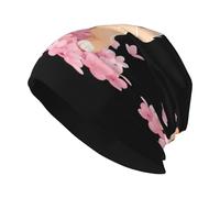 XBKGOHA Puppy in The Cherry Blossom Petals Bonnet tricoté tendance pour adulte - Doux, confortable et respirant - Noir