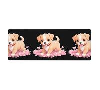 XBKGOHA Puppy In The Cherry Blossom Petals Tapis de souris extra large Forte adhérence, durable, bord de verrouillage précis 30,5 x 80 cm