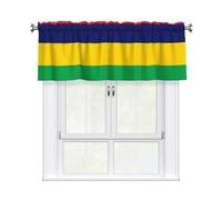 XBKGOHA Rideaux courts avec tringle à cantonnière - 137,2 x 45,7 cm - Imprimé drapeau de l'Ile Maurice - Pour cuisine, salle de bain, chambre à coucher, studio - Compatible avec la plupart des