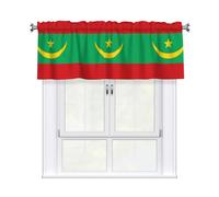 XBKGOHA Rideaux courts avec tringle à cantonnière - 137,2 x 45,7 cm - Motif drapeau de la Mauritanie - Pour cuisine, salle de bain, chambre à coucher, studio - Compatible avec la plupart des tringles