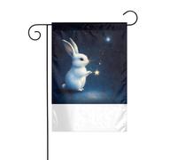 XBKGOHA Tableau de jardin avec petit lapin blanc qui cueille des étoiles, mât de drapeau extérieur, décoration de cour 30,5 x 45,7 cm