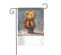 XBKGOHA Tableau de jardin représentant le petit ours voyageant autour du monde - Décoration de cour extérieure - 30,5 x 45,7 cm