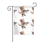 XBKGOHA Tableau de petit chat attrapant des poissons, mât de drapeau de jardin, décoration de cour extérieure, mode, 30,5 x 45,7 cm