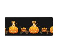 XBKGOHA Tapis de souris extra large avec motif de petit lion sur la citrouille - Forte adhérence, durable, bord de verrouillage précis - 30,5 x 80 cm