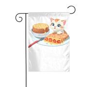 XBKGOHA The little cat seeing the delicious food Picture Garden Flag Pole Outdoor Courtyard Decoration Fashion 30,5 x 45,7 cm