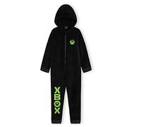Xbox Combinaison Pyjama Garçon et Ado Grenouillère Polaire Chaude Une Pièce avec Capuche Vêtement de Nuit Gamer Cadeau Enfant (9-10 Ans, Noir)