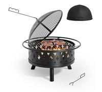 Xbro Brasero Extérieur 2 en 1 Multifonctionnel pour Jardin et Terrasses - Barbecue avec Grille, Pare-étincelles et Housse de Protection Imperméable - Noir, 76 x 76 x 50 cm