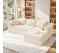 Xbro Canapé d’Angle en L 250 cm, 3 Places Convertible | Méridienne à Droite, Velours Côtelé avec Coussins, idéal pour Salon et Chambre à Coucher，Beige