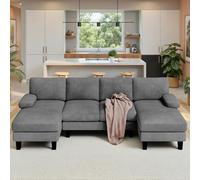 Xbro Canapé d'angle 4 Places en U avec 2 Chaise Longue Fixe, Grand Canapé 4 Places Rembourrage en éponge Haute Résilience, Tissu en Velours Côtelé Doux, 270 x 122 x 86 cm, Gris Foncé