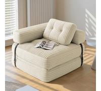 Xbro Canapé-lit Pliable avec Accoudoirs en L, Fauteuil Convertible en Lit 2 en 1 Portable pour Petits Espaces, Tissu Velours Côtelé avec Rembourrage en Mousse, 170 x 85 cm, Déplié,Blanc