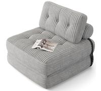 Xbro Canapé-lit pliable avec dossier inclinable, fauteuil convertible en lit 2 en 1 portable pour petits espaces, tissu velours côtelé avec rembourrage en mousse, 190 x 85 cm, déplié (gris clair)