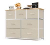 Xbro Commode, Commode Chambre 7 Tiroirs en Tissu, Commode pour Chambre à Coucher avec Plateau en Bois, Meuble de Rangement pour Placards, Commode Armoire Couloir pour Cuisine Couloir Chambre (Beige)