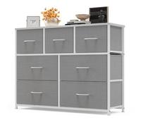 Xbro Commode, Commode Chambre 7 Tiroirs en Tissu, Commode pour Chambre à Coucher avec Plateau en Bois, Meuble de Rangement pour Placards, Commode Armoire Couloir pour Cuisine Couloir Chambre (Gris)