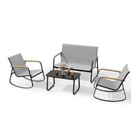 Xbro Ensemble de Salon de Jardin 4 Places, mobilier de Balcon en Tissu Teslin, composé de 3 fauteuils et 1 Table en Verre, Cadre en Acier, idéal pour terrasses, Jardins et espaces extérieurs