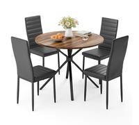 Xbro Ensemble Table à Manger Ronde Ø100 cm avec 4 Chaises Rembourrées, Gain de Place pour Petits Espaces, Plateau MDF Effet Bois, pour Cuisine et Salle à Manger, Marron