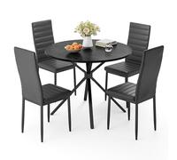 Xbro Ensemble Table à Manger Ronde Ø100 cm avec 4 Chaises Rembourrées, pour 4 Personnes, Plateau MDF Effet Bois, Gain de Place, Noir