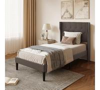 Xbro Lit Rembourré 90 x 200 cm,Forme Rembourré avec Support de Lattes en Bois,Lit Simple,Facile à Assembler et Stable,20 cm de Rangement,Gris Foncé