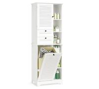 Xbro Meuble Colonne Salle de Bain avec Panier à Linge, Armoire de Salle de Bain, en MDF avec Sécurité Anti-basculement, 170 x 60 x 37 cm, Blanche