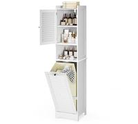 Xbro Meuble de Salle de Bain avec Panier à Linge, Armoire Haute Salle de Bain en MDF avec Ventilation et sécurité Anti-basculement - Blanc - 170 x 40 x 37 cm
