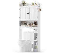 Xbro Meuble WC, Étagère de Toilettes sur Pied, Meuble Toilette avec 2 Portes, Étagères Réglables et Boîte à Mouchoirs, Anti-Basculement, pour Salle de Bain et Buanderie, 82 × 20 × 179 cm, Blanc