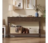 Xbro Table Console 130 x 30 x 80 cm, Console d’Entrée avec Prise Intégrée, Ports USB, 3 Tiroirs et Étagère, Multiprise Réversible à Gauche ou à Droite, pour Couloir, Salon, Marron