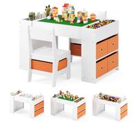 Xbro Table Enfant avec 2 Chaise et Rangement, Table Activité 3 en 1 avec Plateau Compatible Briques de Construction, Bureau Enfant 80x50 cm, Meuble Chambre Enfant, Blanc