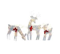 Xbsduih 3 pièces de rennes de Noël éclairées en 2D décorations d'extérieur en métal pré-éclairées illuminent Noël Rudolph et traîneau du Père Noël avec lumières