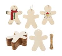 Xbsduih 50 Pièces D'Ornements de Bonhomme en Pain D'Épice en Bois Inachevé, Découpes en Bois Vierge, Décor Suspendu avec, Installation Facile