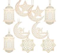 Xbsduih 9 Pièces Pendentif en Bois Ornement Ramadan Décoration Vide Lune Forme Lumière Pendentif Ornement Eid Décorations pour Fête