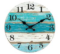 Xbsduih Horloge murale - Montres murales bleues Un thème de plage Une batterie silencieuse Tic-tac pour la cuisine de la maison salon bureau 10 pouces