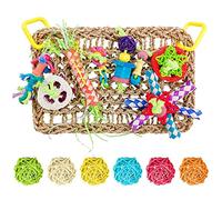 Xbsduih Jouets pour oiseaux perroquet fourrage jouet mural rotin boules en osier colorées algues tressées d'escalade tapis pour hamac à mâcher