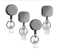 Xbsduih Lot de 4 bobines porte-badges rétractables résistantes, porte-badge d'identification en métal avec clip de ceinture pour carte de visite durable