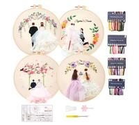 Xbsduih Lot de 4 kits de broderie pour adultes, kit de broderie à la main, pour débutants, kit de broderie à la main, avec motifs (mariage) durable, facile à utiliser