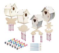 Xbsduih Lot de 4 kits de sonnettes éoliennes maison pour oiseaux bricolage maison pour oiseaux en bois arts et artisanat pour enfants à construire et à peindre pour filles