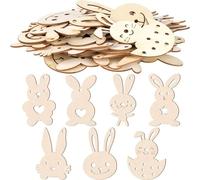 Xbsduih Lot de 70 découpes en bois vide non en bois de lapin de Pâques en forme de lapin de Pâques en bois à faire soi-même pour Pâques facile à utiliser